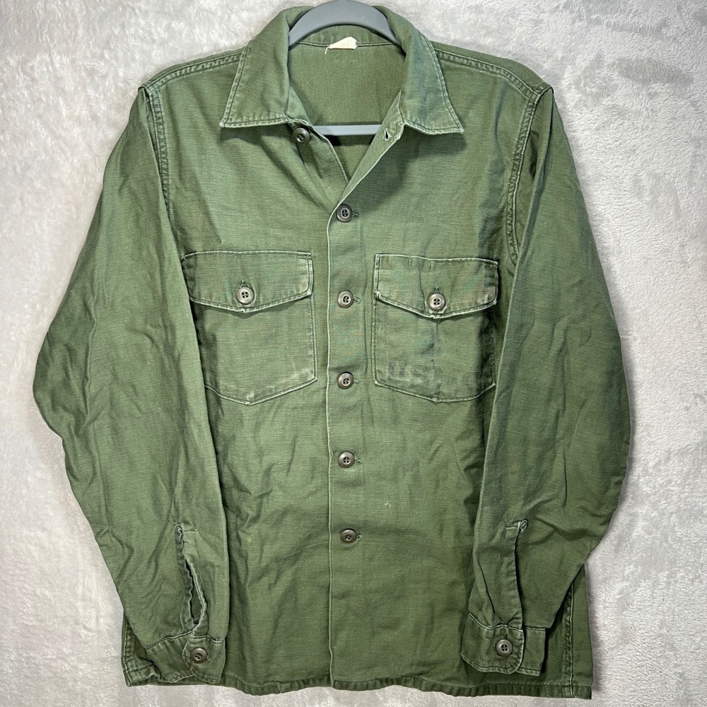 Vintage US Military OG 107 Cotton Utility Sateen Shirt Jacket Mens M Gorpcore
